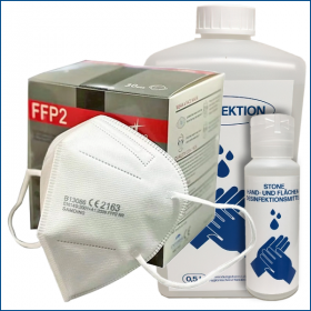 FFP2 Atemschutzmasken 30 Stück + Handdesinfektionsmittel 500ml + Handdesinfektionsmittel 100ml